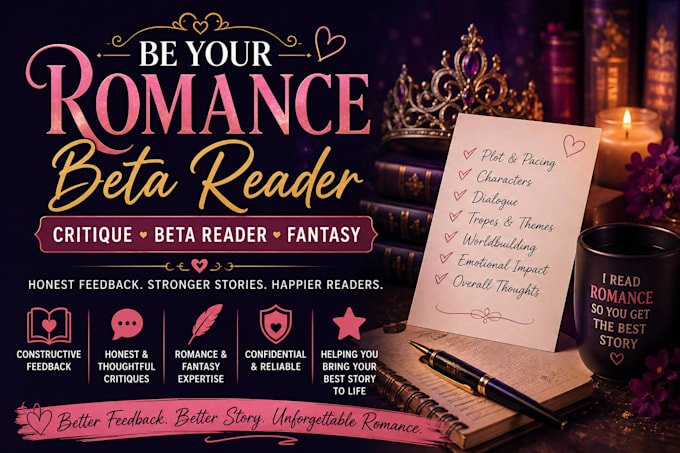 beta read romance, thriller , fantasy, alpha beta reader with writing feedback
