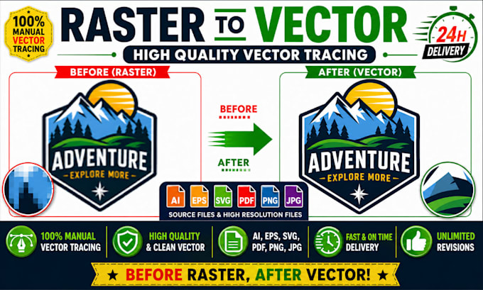 manually convert raster logo to vector, redraw image in ai eps svg