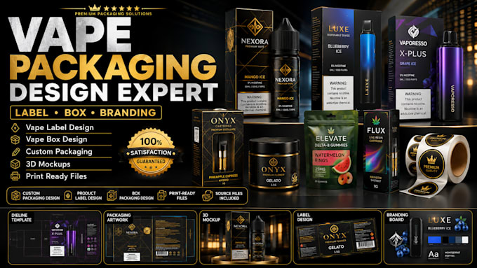 design vape packaging label, vape pod cartridge, electronic cigarette box design