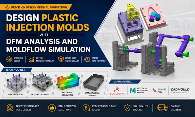 design plastic injection molds with dfm analysis and moldflow simulation