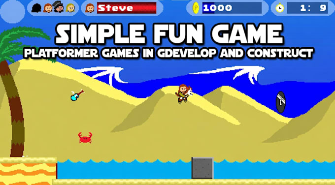create simple fun game, platformer game from scratch in gdevelop and construct