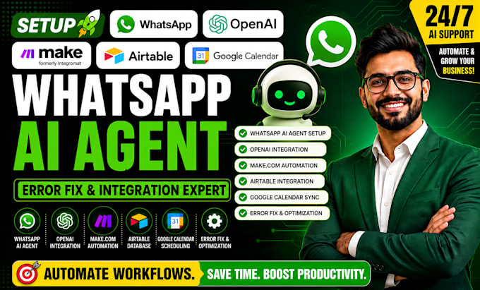 setup whatsapp ai agent openai make com airtable google calendar error fix