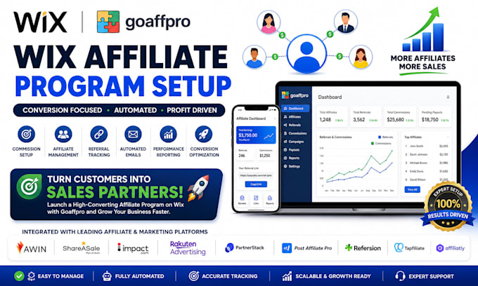 setup conversion focused wix affiliate program using goaffpro, awin, cj affiliat