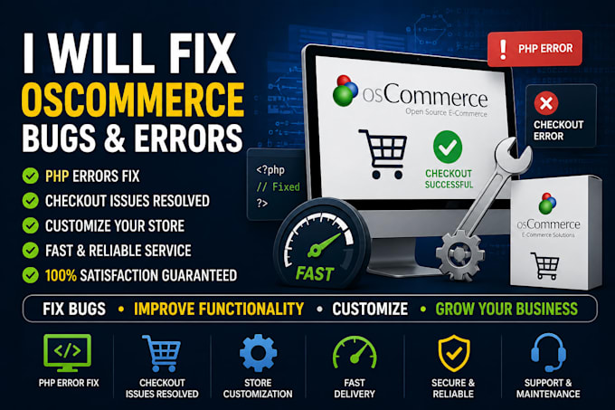 fix oscommerce bugs PHP errors checkout issues customize your store fast