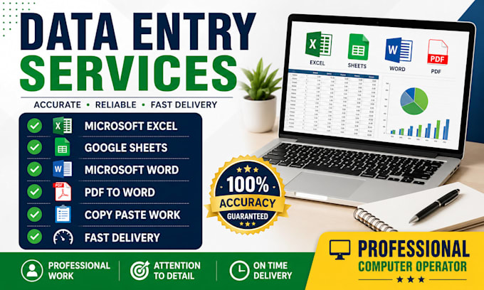 do data entry, microsoft excel, google sheets and word tasks