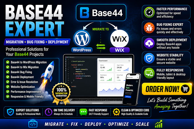 base44 migration to wordpress wix base44 bug fixing expert base44 deployment