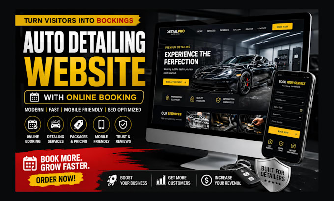 build auto detailing, car wash, car detailing website with online booking
