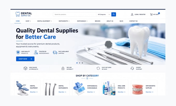 design dental supplies shopify store dental equipment store healthcare website
