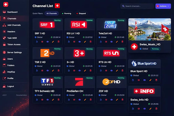 create best 4k restream, drm script, livetv, multi channel, vod, configuration