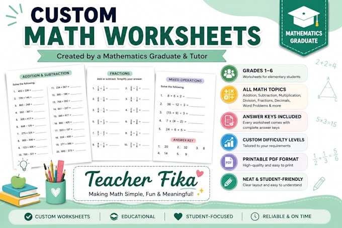 create math worksheets for grades 1 to 6