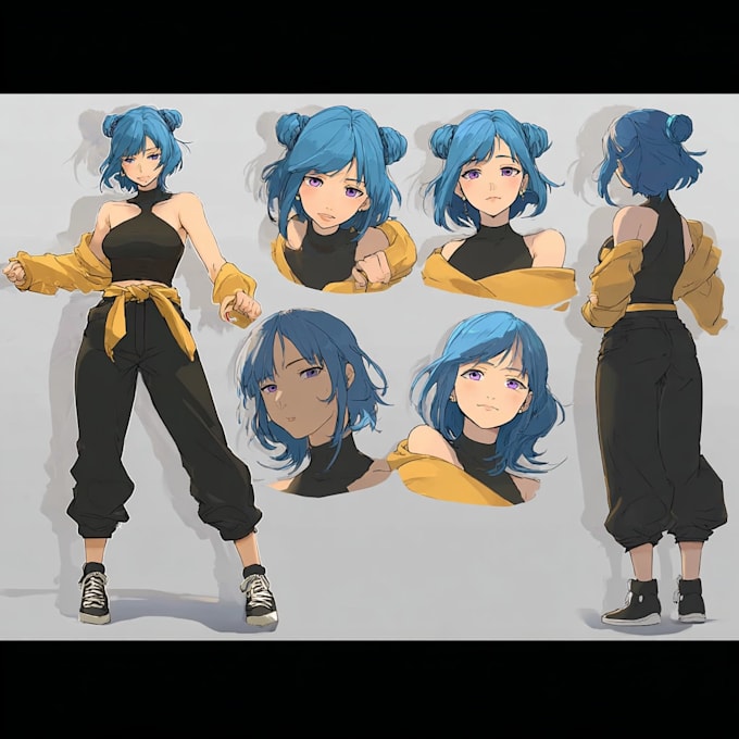 create a custom anime character sheet and turnaround illustration