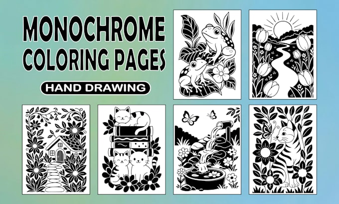 design monochrome line art and digital coloring book pages for kdp and etsy