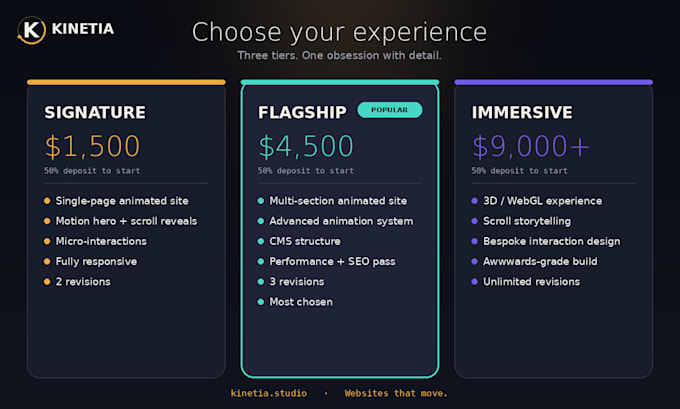 design a premium animated website experience with motion and 3d