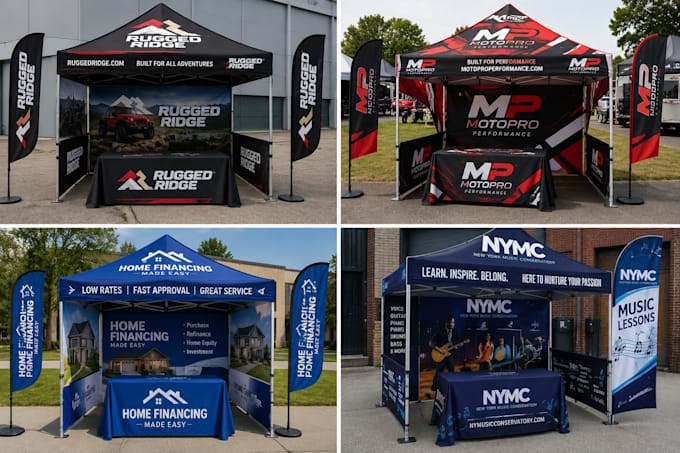 design custom canopy tent, table cover and feather flag