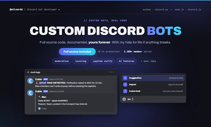code a custom discord bot with lifetime support