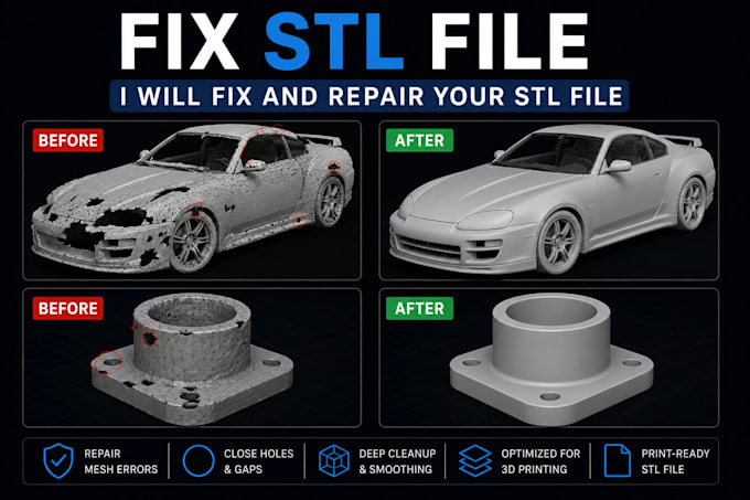 fix stl file edit repair modify custom 3d scan cleanup for 3d model 3d printing
