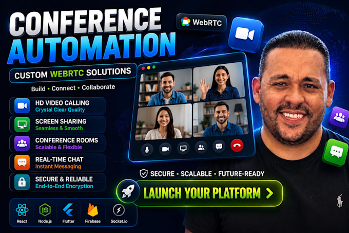 webrtc app video calling app conference app screen sharing app zoom slack clone