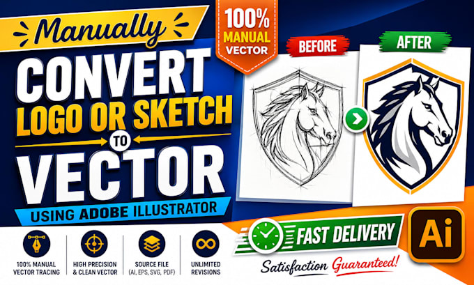 manually convert logo or sketch to vector illustration using adobe illustrator