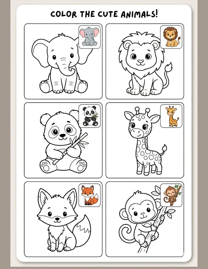 create cute animal coloring book pages for kids