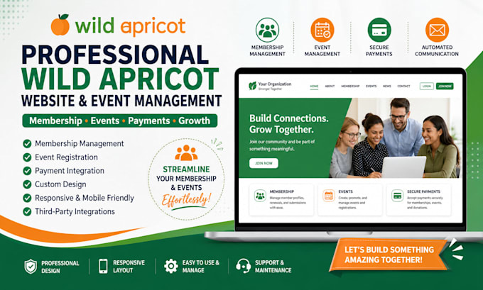 build and develop professional wild apricot website and event management website
