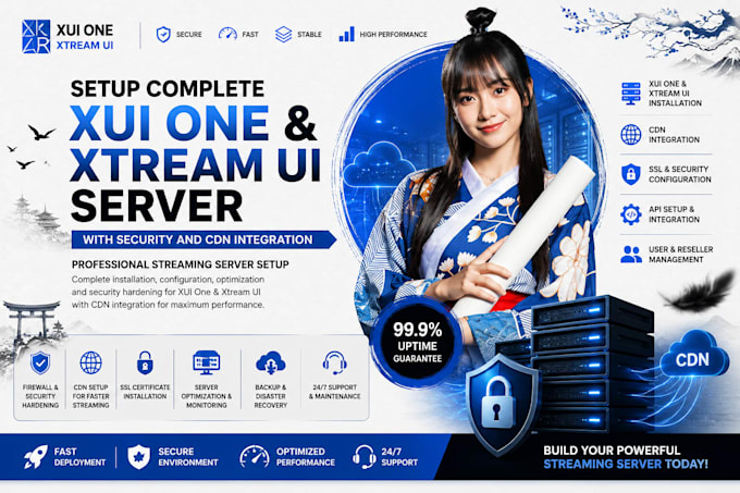 setup complete xui one, xtream ui server with security and cdn integration