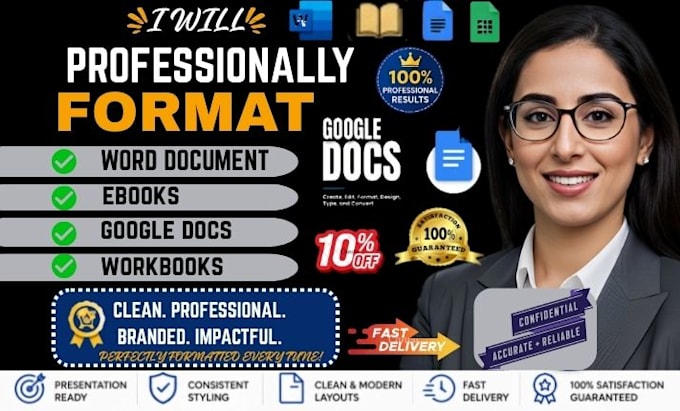 professionally format word documents, ebooks, google docs and workbooks