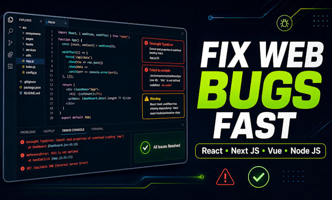 react nextjs vue nodejs bugs and errors