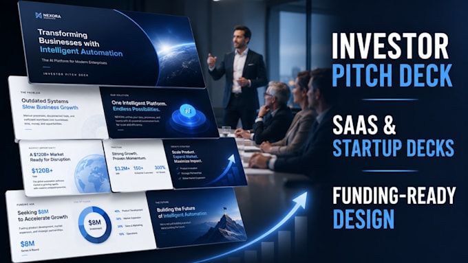 design investor ready pitch deck presentation for saas startups and fundraising