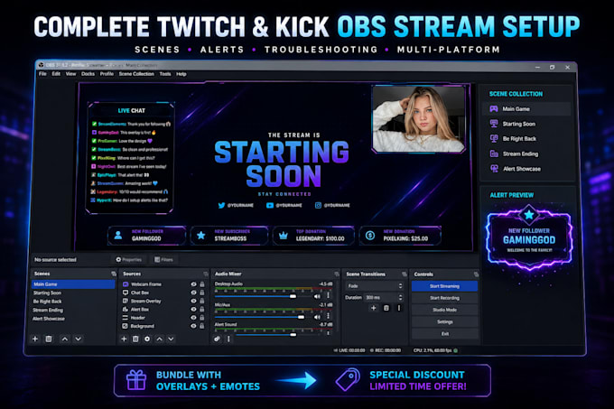 do complete twitch kick obs stream setup scenes alerts and troubleshooting