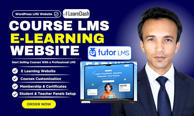 create e learning, courses lms website with tutor lms, learndash or learnpres