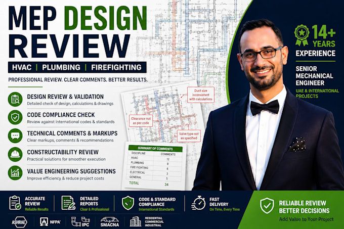perform mep design review and code compliance check