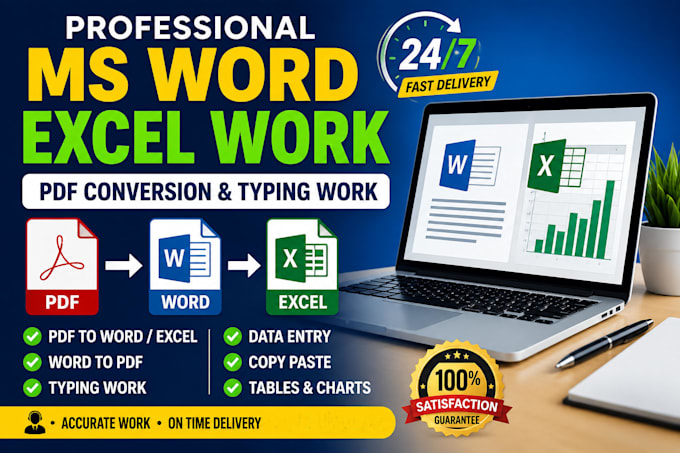 do ms word, excel, PDF  and typing work professionally