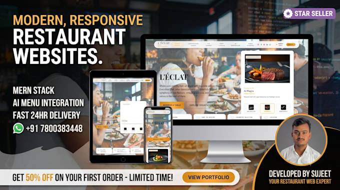 develop a premium restaurant website with online ordering