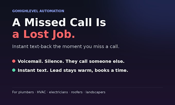 missed call text back automation for home service businesses in gohighlevel