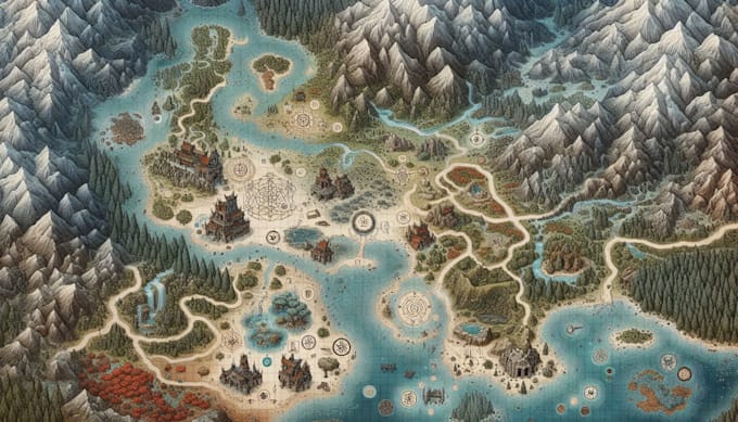 create detailed fantasy cartography game world maps