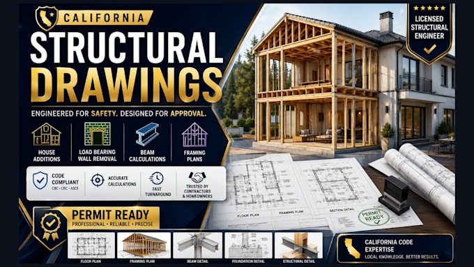 design structural drawings and load bearing wall removal calculation, house draw