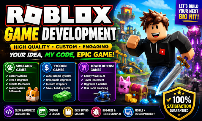 develop roblox simulator, tycoon, or tower defense game