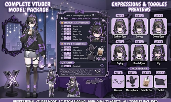 draw custom vtuber model, live2d rigging, 2d vtuber model, vtuber commission