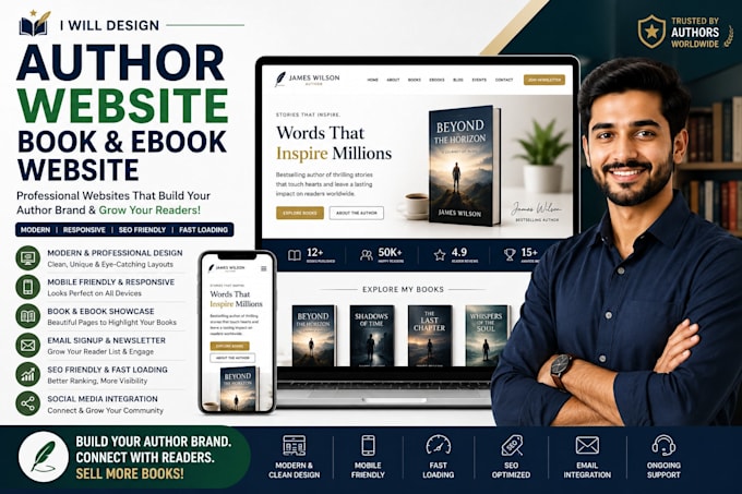 design an author website, book website, and ebook website