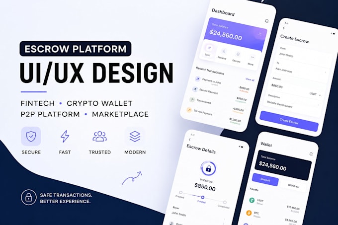 design escrow platform UI UX,p2p marketplace and fintech app