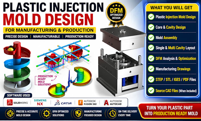 create 3d injection mold design for plastic parts and product development