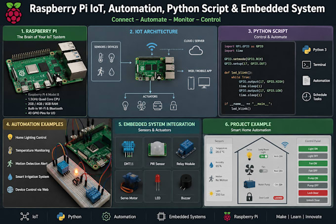 create raspberry pi iot, automation, python script, and embedded system