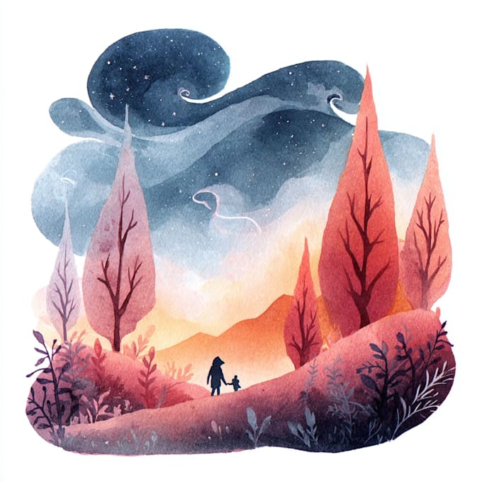 illustrate a watercolor landscape illustration