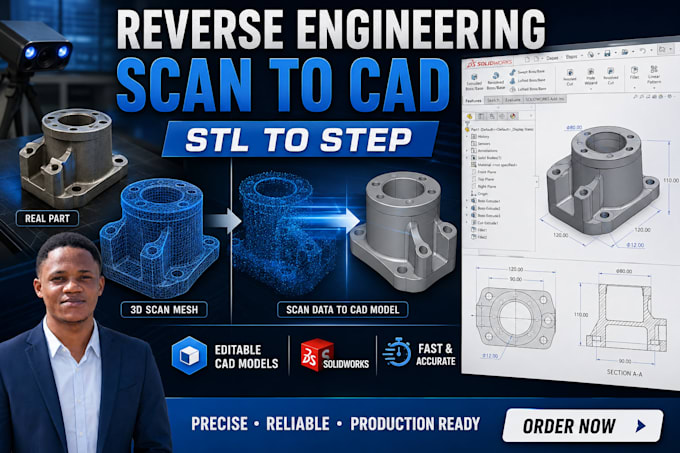 do reverse engineering, 3d scan to cad, stl to step conversion