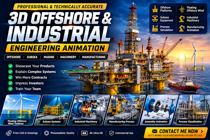 create 3d offshore industrial engineering animation for machinery