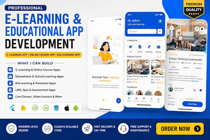 develop e learning app, educational app, kid learning app, online course app