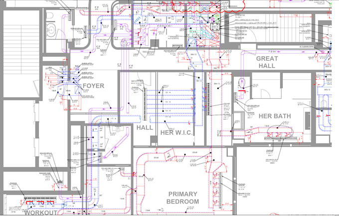 draw residential hvac duct layout,clear blueprint,quick turnaround
