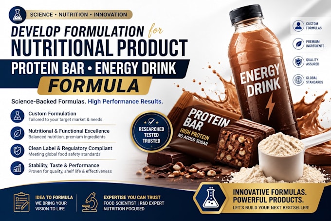 develop formulation for nutritional product protein bar energy drink formula
