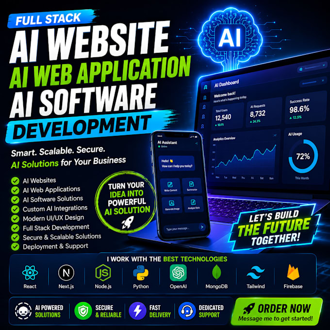 create custom ai website, ai web application, ai chatbot, ai agents, ai software