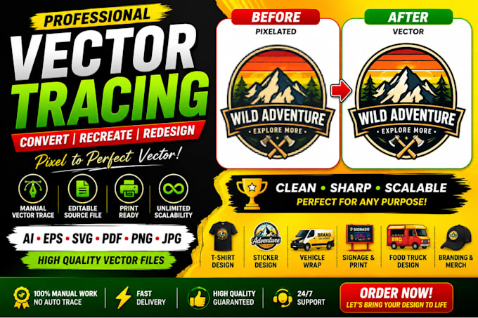 create, recreate, redesign, revamp, retrace, modify, fix or edit logo